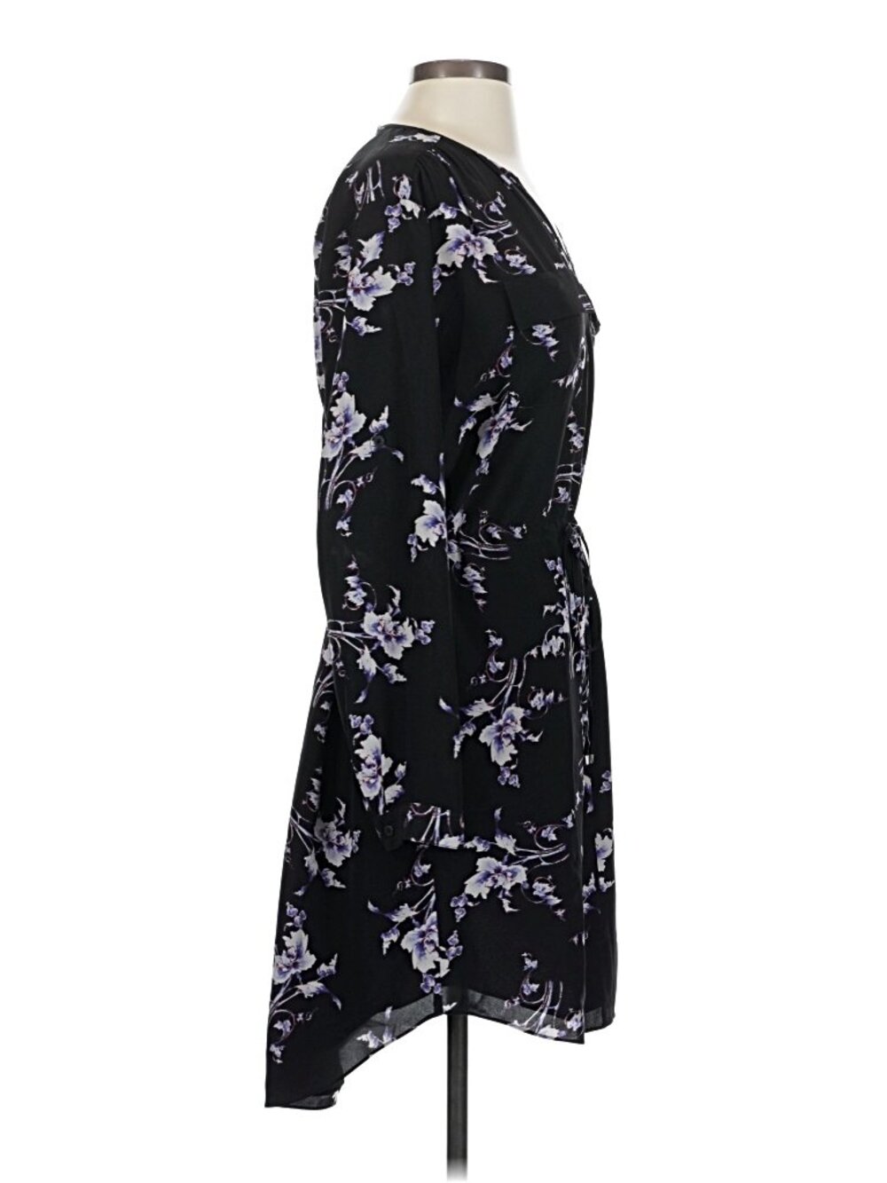 Rebecca Taylor 100% Silk Printed Wrap Dress – Size 2 – Black Floral Long Sleeve - Picture 4 of 6
